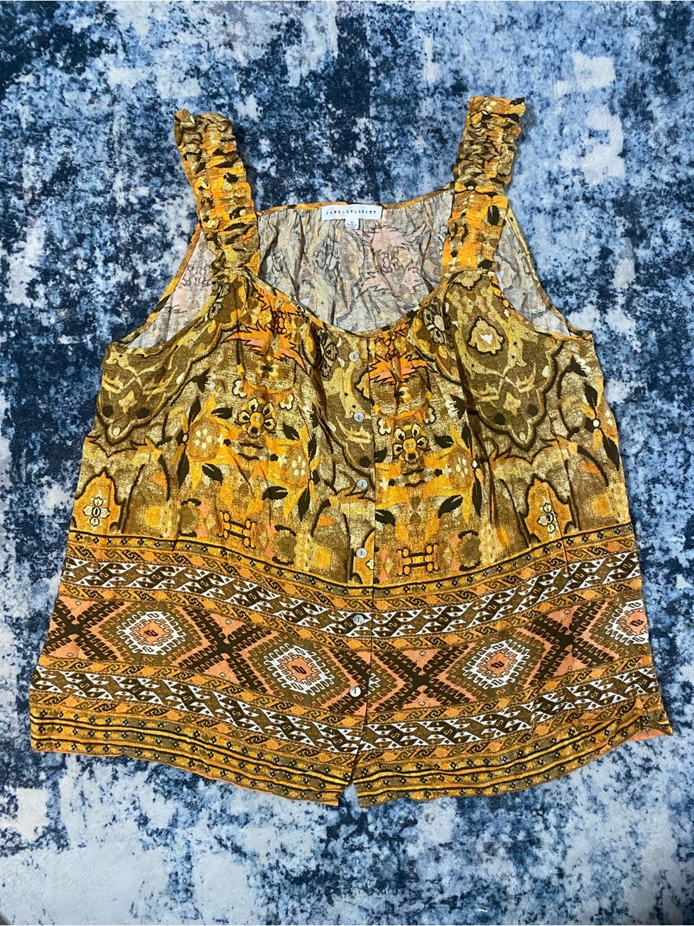 Jane + Delancey Womens XL Sleeveless Top Yellow Orange Paisley Boho